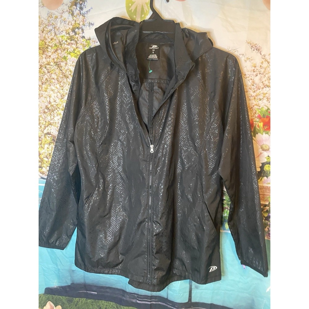 Pro Player Mens Size large Black Lightweight Windbreaker Jacket Coat Full Zip